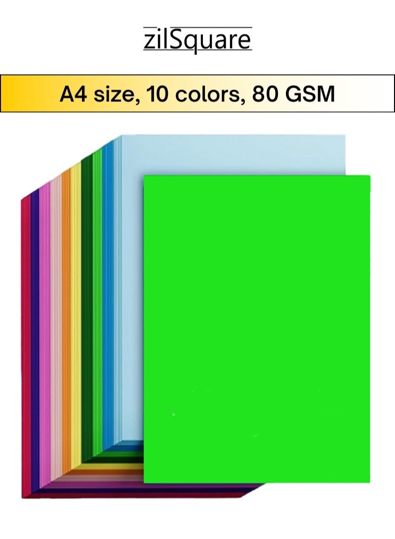 zilSquare 100 Sheets A4 Colored Cardstock Paper –  8.5" x 11" GSM Thick Multicolor Craft Paper Pack, Vibrant A4 Colour Sheets for Printing, Art Projects, Scrapbooking, Card Making, School Crafts, DIY Arts and Office Use – Decorative Construction Paper for Creative Projects - Image 1